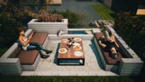 Polbruk_Neo_strefa wypoczynki_wiz_02 Niesztampowe pomysły na strefę relaksu w ogrodzie – Meble ogrodowe z betonowych prefabrykatów.